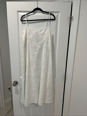 LOFT White Eyelet Midi Slip Dress